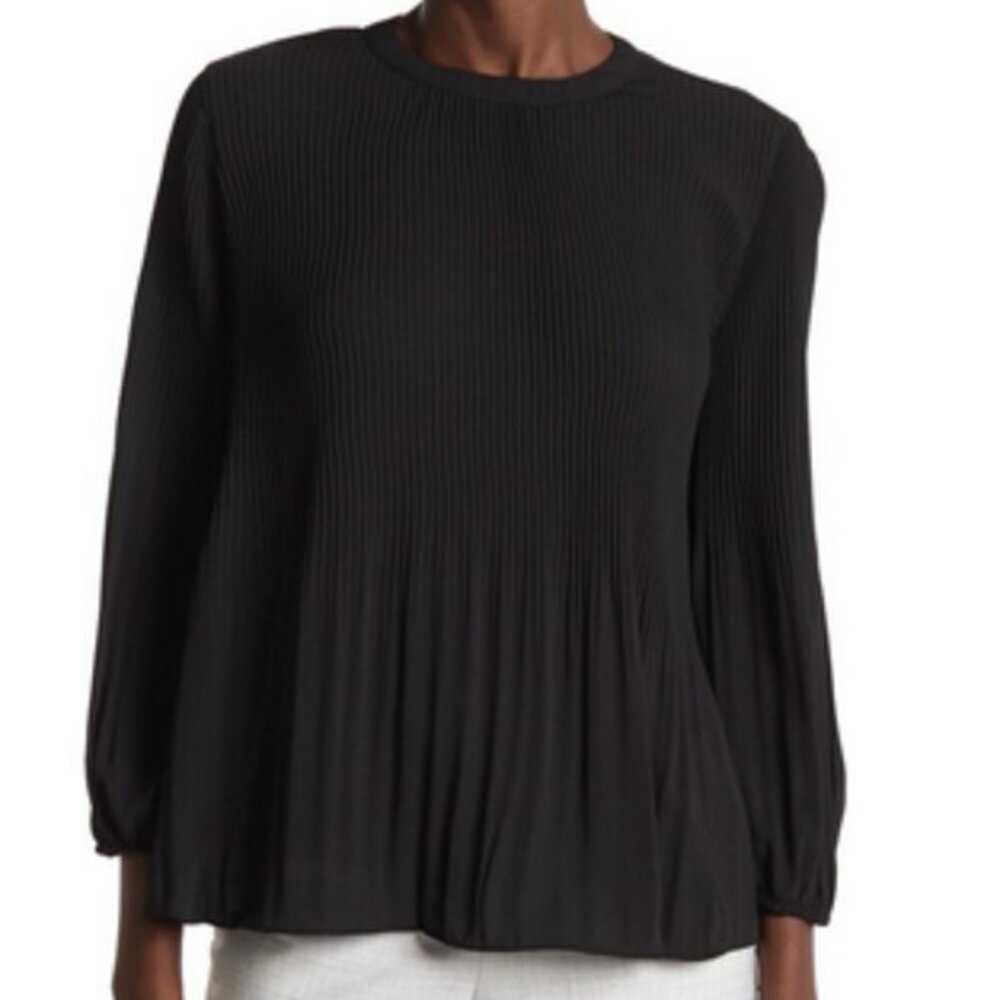 Adrianna Papell Pleated Georgette Black Crepe Blouse sz M--SOLD OUT everywhere